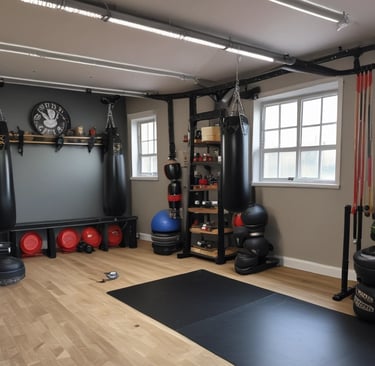 Bright, clean garage floor with freshly painted walls and a tidy workbench setup