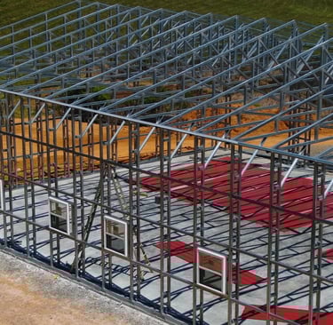 Commercial steel building with just the frame work completed