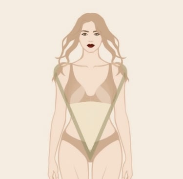 Illustration d’une femme à la morphologie en V, avec des épaules larges et un bassin étroit,