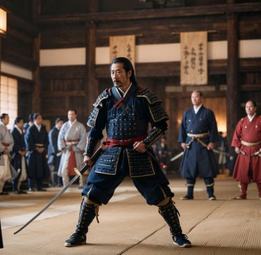 Lord Asano Naganori draws his sword in Edo castle against Lord Kira Yoshinaka