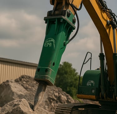Martillo hidráulico EMI trabajando en obra de construcción