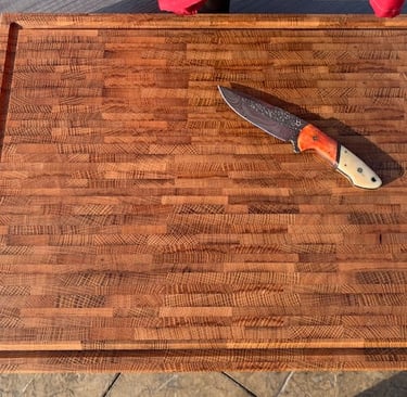 Large bourbon barrel end grain cutting board