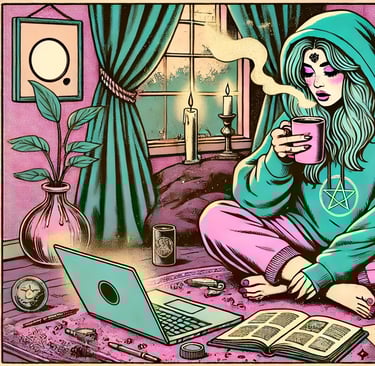 a woman sitting on a bed with a laptop and a laptop