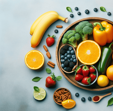 a bowl of fruit and vegetables on a table
