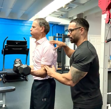 weight training session with senior male