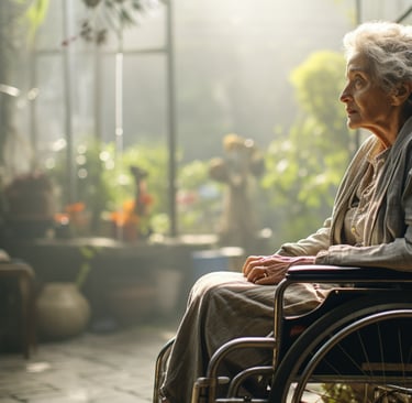 a woman in a wheelchair with a wheel chair