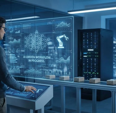 isualization of AI neural networks and automated digital workflows streamlining processes