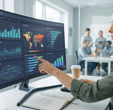 High-tech data visualization dashboard displaying growth metrics for strategic analysis