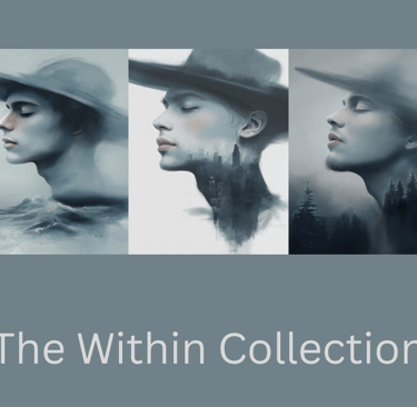 three paintings of a man in a hat