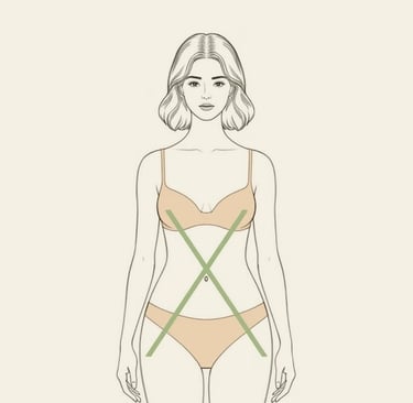 Illustration d’une femme à la morphologie en X, avec épaules et hanches alignées et une taille fine