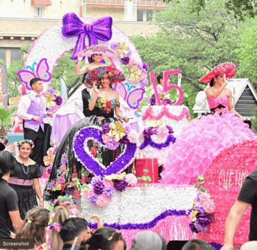 Alamo Bridal with a Parade Float full of Quinceanera Dresses