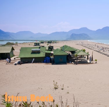 İztuzu Beach with a lot of umbrellas