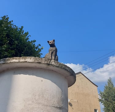 Cat statue at Lenina 36