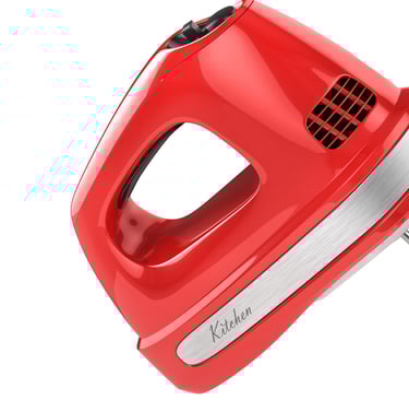 a red hand held mixer with a red hand held mixer