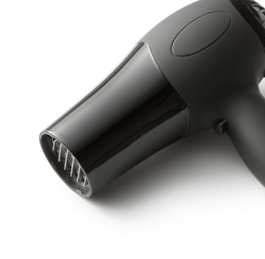 a hair dryer with a black blow dryer