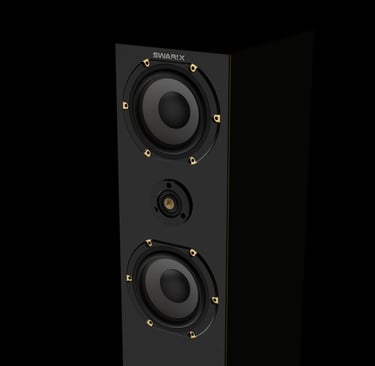 Tower speaker with gold accent driver