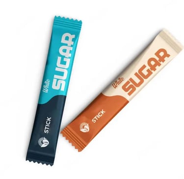 white suagr stick pack and brown sugar stick pack