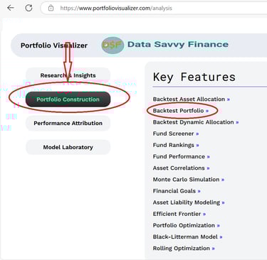 Image Reference: Screenshot of Portfolio Visualizer main interface with "Backtest Portfolio" highlig