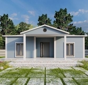 a small house with a large lawn and a small house