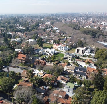 Un paisaje urbano de casas y árboles en una zona residencial.