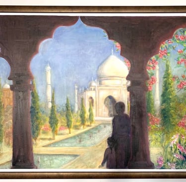 Young daughter and father in front of Taj Mahal