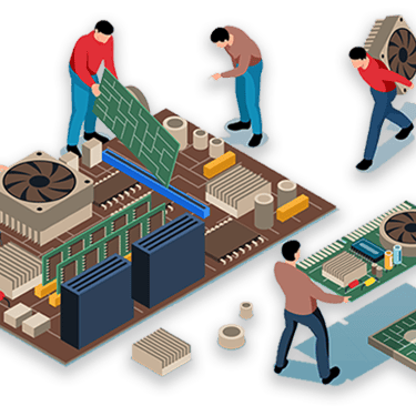 a group of people working on a computer