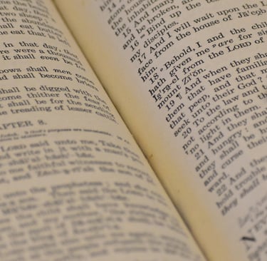 Closeup of antique open bible 