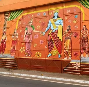 a wall mural of a mural of a man and woman