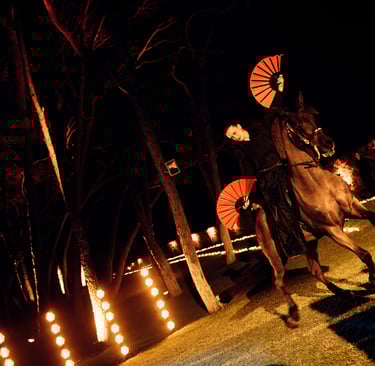 Corporate event at Villa El Rincon in Marbella featuring a live flamenco performance with horse riders.