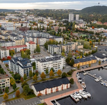 Aerial drone view of the city of Kuopio in Eastern Finland , Northern Savonia