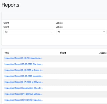 Screenshot of Reports view on OSHAlytics safety inspection application