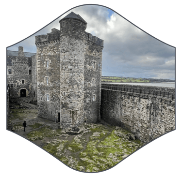 Centre courtyard of Blackness Castle with central tower
