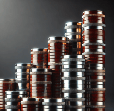 Stacked coins representing customer growth and increased share of wallet.