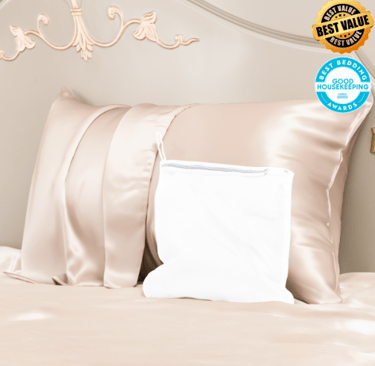 Promeed 23mm mulberry silk pillowcase with zipper and laundry bag, OEKO-TEX certified.