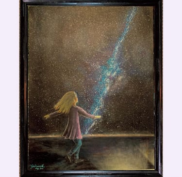 A young girl admiring Milky Way in the desert
