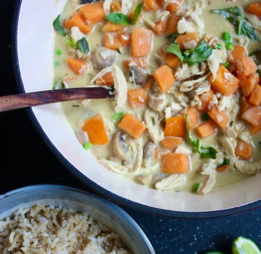 sweet potato and chicken curry with brown rice