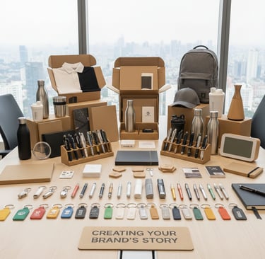 comprehensive display of corporate promotional merchandise