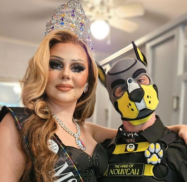 Man in a pup mask and a beautiful queen.