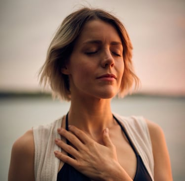 a woman observing her breathing mindfully
