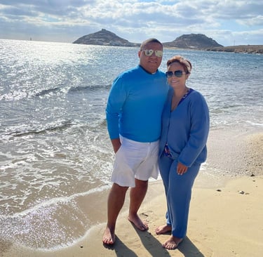 My Wife and I on a beautiful Beach in Mykonos, Greece