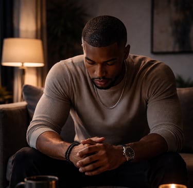 Man sitting alone at night with phone face-down,showing the pressure behind the man box meaning