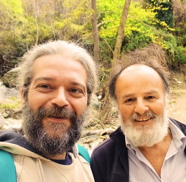 Medical herbalist Emmanuil Manos (left) and Panayiotis Giannakoulas (right) at Drakeia village,
