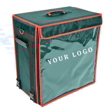 a large black with green color delivery bags perfect for courier boys