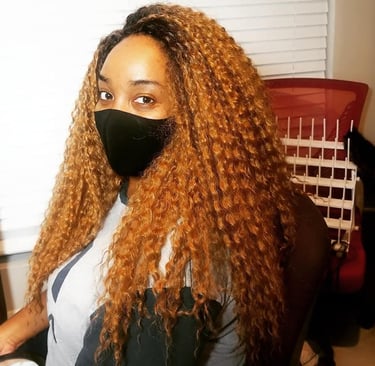 a woman with blonde crochet 