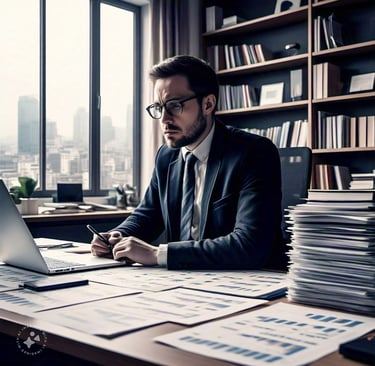 a man in a suit and tie is sitting at a desk