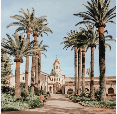 Monastery and church with palm trees Lerins Islands Cannes