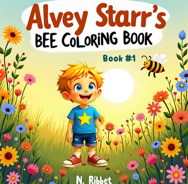 Alvey Starr Book 1 in Nanny's garden looking at a bee from alveystarr.com