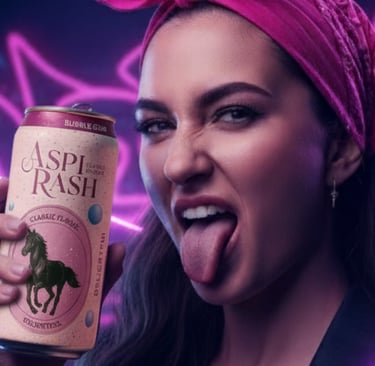 woman holding a can of Bubblegum flavoured Aspi Rash