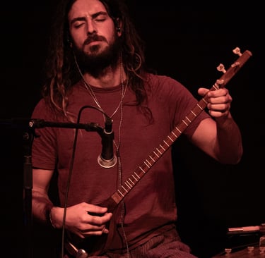 a man with long hair and a Persian Setar