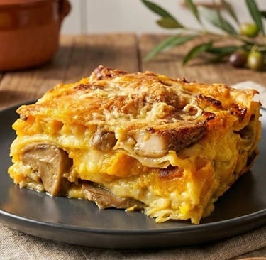 Creamy pumpkin lasagna - With béchamel, brie & mushrooms